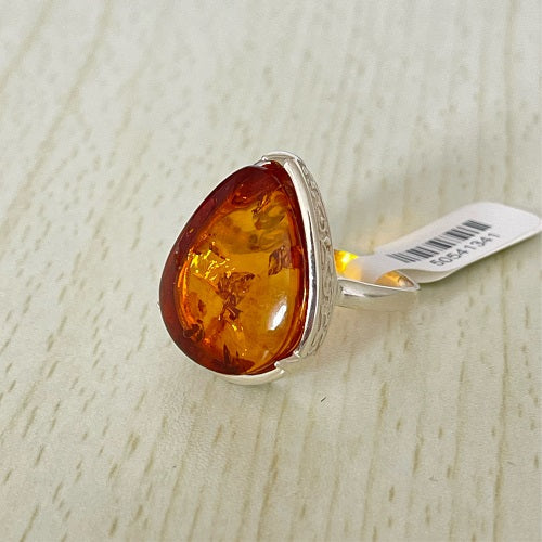 Pear Cut Baltic Amber Ring in Sterling Silver 02