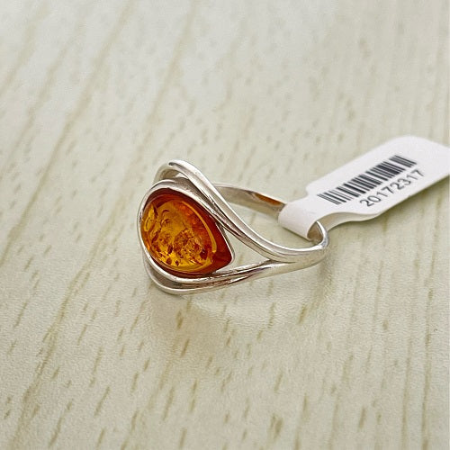 Pear Cut Baltic Amber Ring in Sterling Silver 06