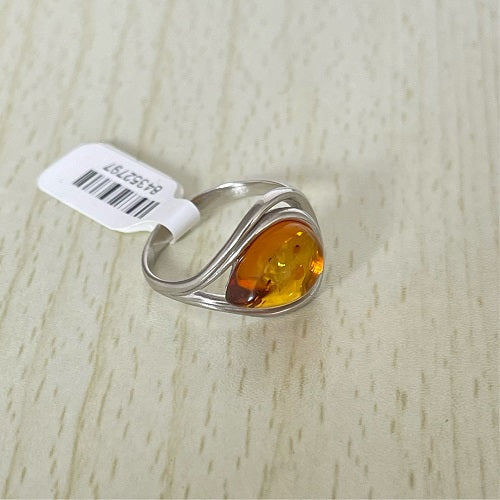 Pear Cut Baltic Amber Ring in Sterling Silver 925 07