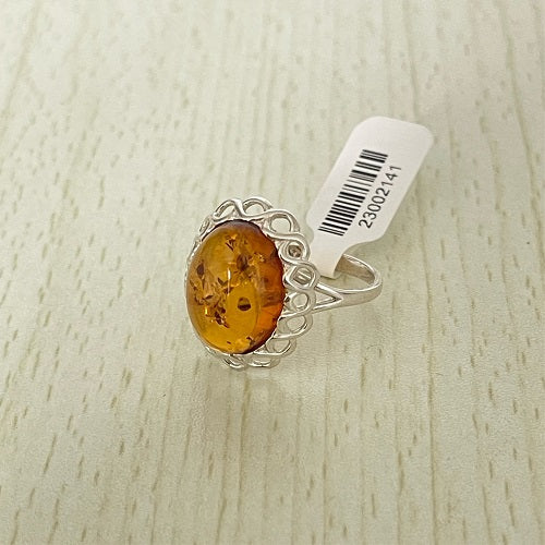 Oval Cut Baltic Amber Ring in Sterling Silver 925 15