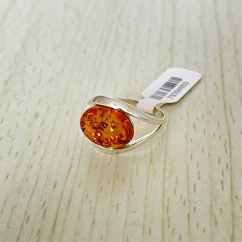 Oval Cut Baltic Amber Ring in Sterling Silver 925 19