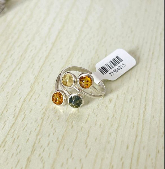 Round Cut Baltic Amber Ring in Sterling Silver 925 28