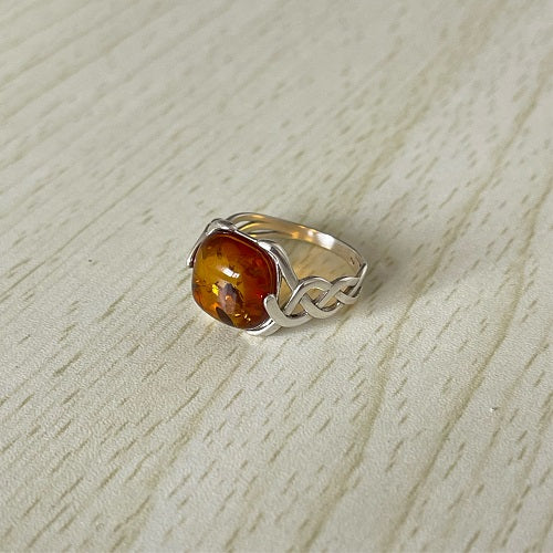 Square Cut Baltic Amber Ring in Sterling Silver 925 33