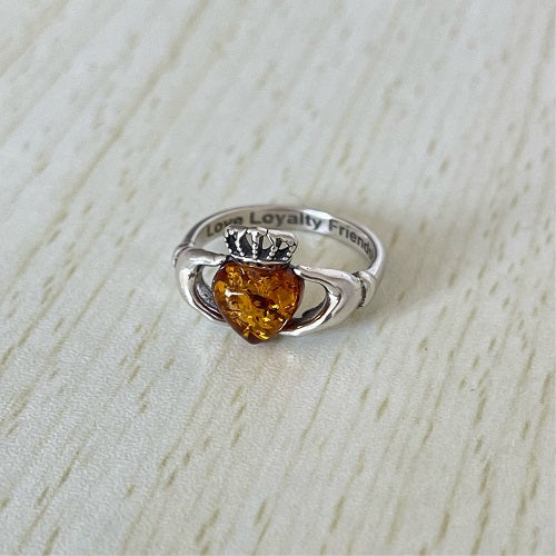 Heart Cut Baltic Amber Ring in Sterling Silver 925 40