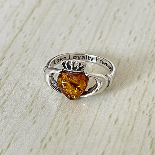 Heart Cut Baltic Amber Ring in Sterling Silver 925 40