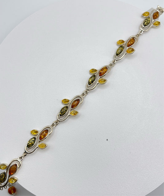 Pear Cut 6 Branch Shaped Baltic Amber Bracelet in Sterling Silver 925 250-ICH
