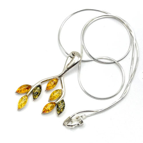 Seven Tear Drop Baltic Amber Pendant with Sterling Silver Strand 73