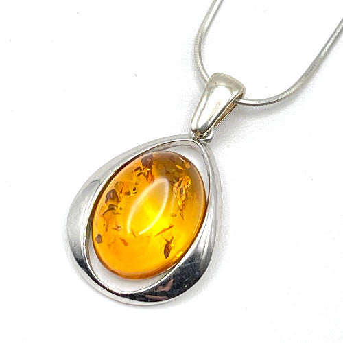 Oval Cut Baltic Amber Pendant with Sterling Silver Strand - 81
