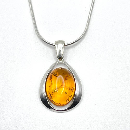 Oval Cut Baltic Amber Pendant with Sterling Silver Strand - 84