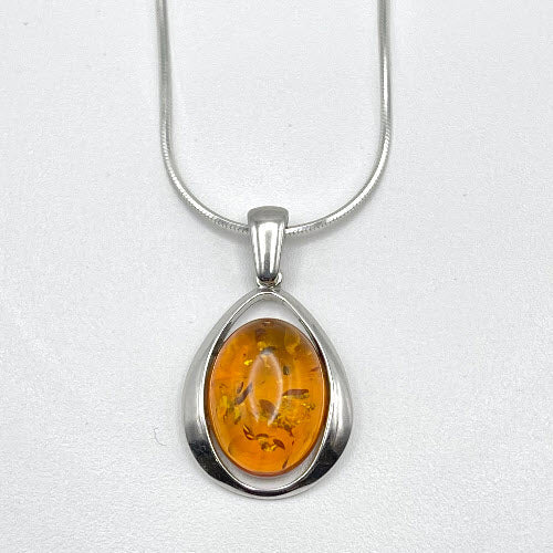 Oval Cut Baltic Amber Pendant with Sterling Silver Strand - 85