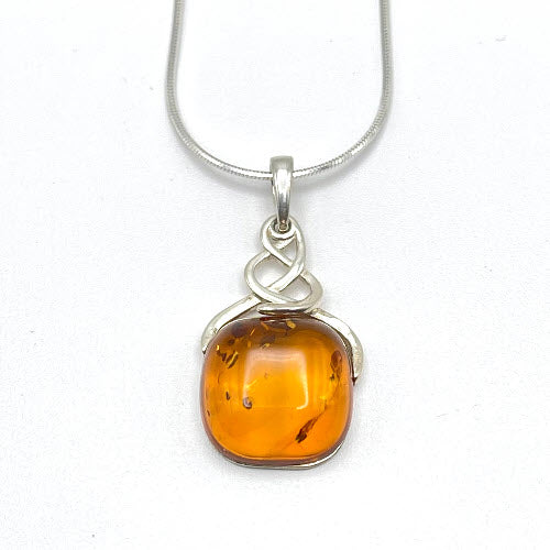 Squared Cut Baltic Amber Pendant with Sterling Silver Strand - 95