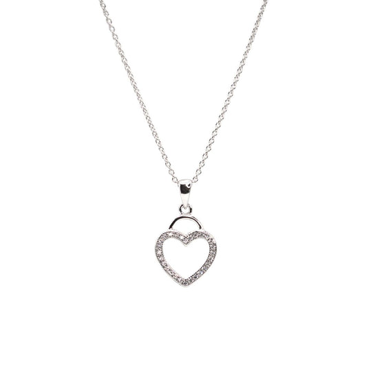 Heart Shape with Natural Zircons and 18" Sterling Silver Chain Rhodium Plated 75-HRT