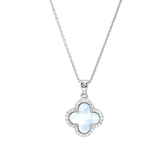 Clover Leaf Shape Pedant with Natural Zircons and 18" Sterling Silver Chain 75-CLV2