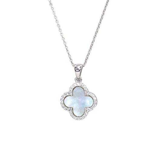 Clover Leaf Shape Pedant with Natural Zircons and 18" Sterling Silver Chain 75-CLV2