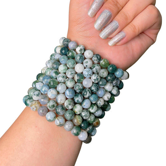 Moss Agate Bead Bracelet IMO-10