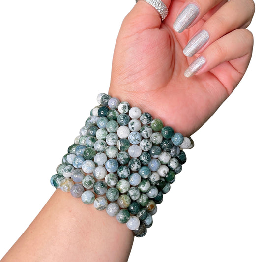 Moss Agate Bead Bracelet IMO-10