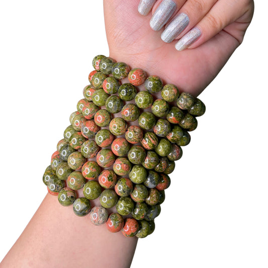 Unakite Bead Bracelet INI-10