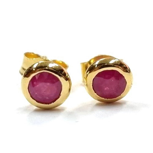 Yellow Gold Plate ruby Stud Earrings