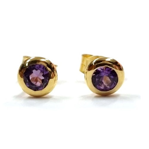 Yellow Gold Plate Amethyst Stud Earring