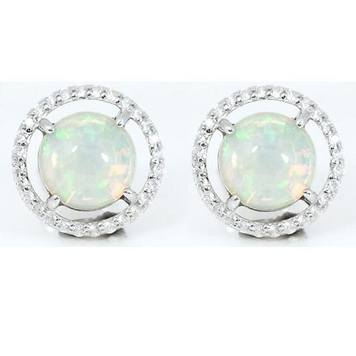 Ethiopian Opal With White Zircon Earring