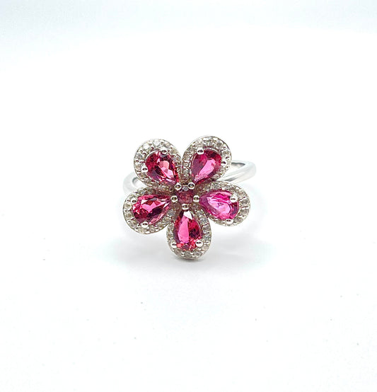 Pink Tourmaline with White Zircon Ring