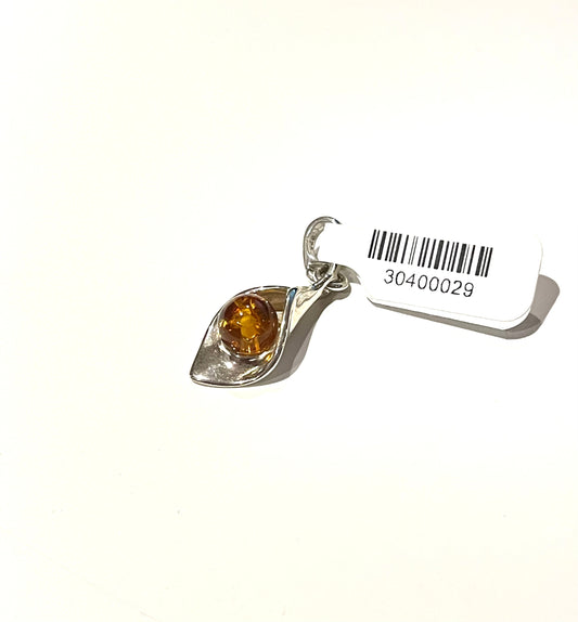 Ball Shape Baltic Amber Pendant in Sterling Silver - 114