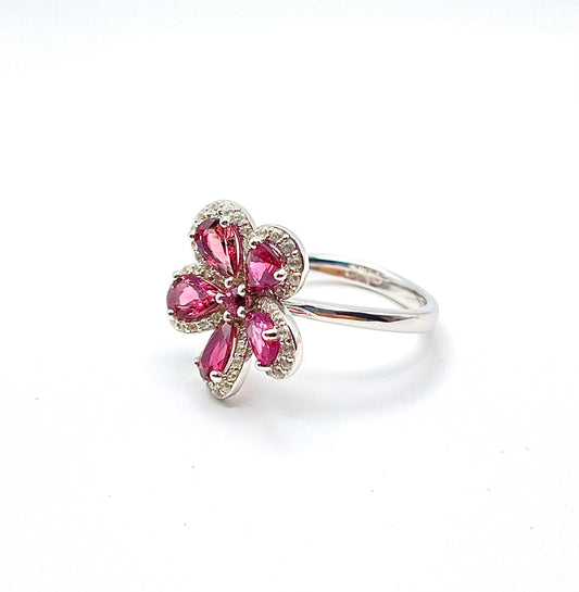 Pink Tourmaline with White Zircon Ring