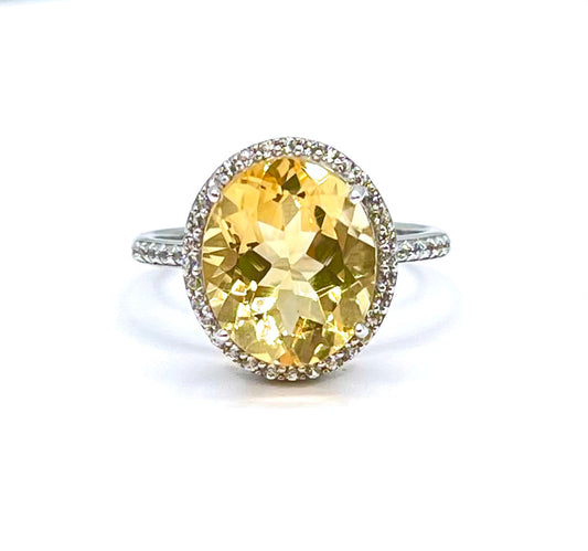 925 Sterling Silver SS Citrine With White Zircon Ring 230-AAA