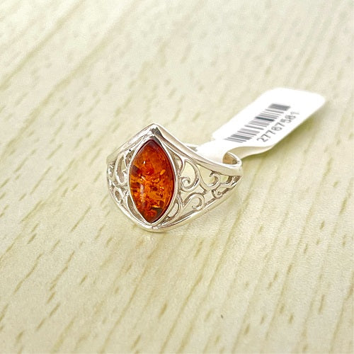 Marquise Cut Baltic Amber Ring in Sterling Silver 01