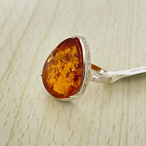 Pear Cut Baltic Amber Ring in Sterling Silver 04