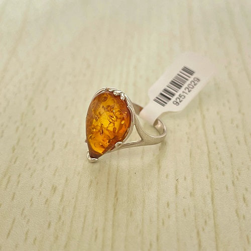 Pear Cut Baltic Amber Ring in Sterling Silver 925 09