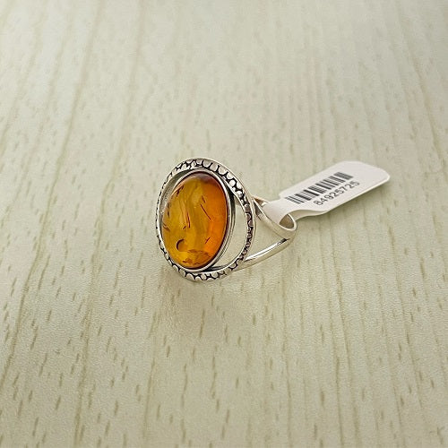 Oval Cut Baltic Amber Ring in Sterling Silver 925 13