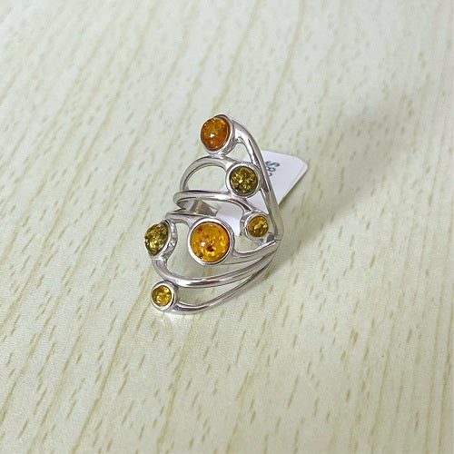 Round Cut Baltic Amber Ring in Sterling Silver 925 27