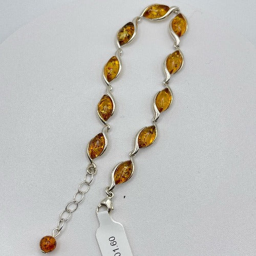 Pear Cut 10 Baltic Amber Bracelet in Sterling Silver 925 52