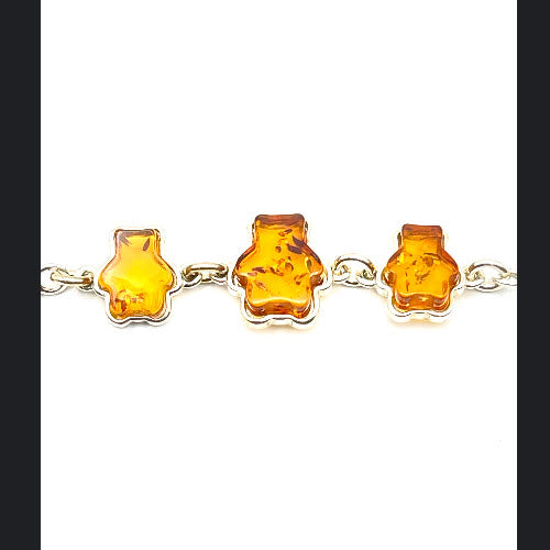 3 Bear Shaped Baltic Amber Bracelet in Sterling Silver 925 99-ICO