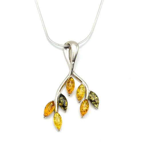 Seven Tear Drop Baltic Amber Pendant with Sterling Silver Strand 73