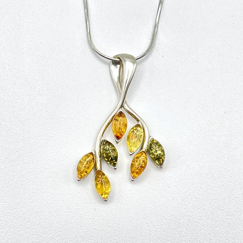 Seven Tear Drop Baltic Amber Pendant with Sterling Silver Strand 74