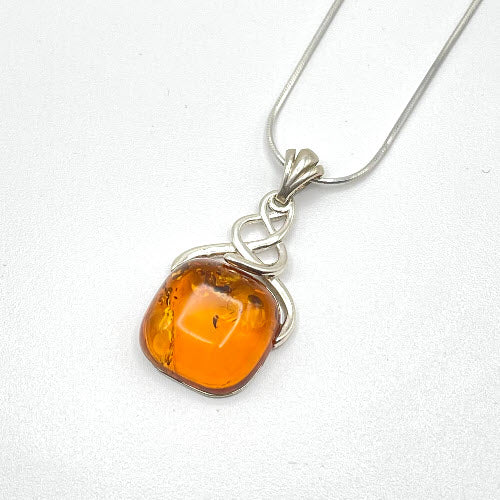 Squared Cut Baltic Amber Pendant with Sterling Silver Strand - 94