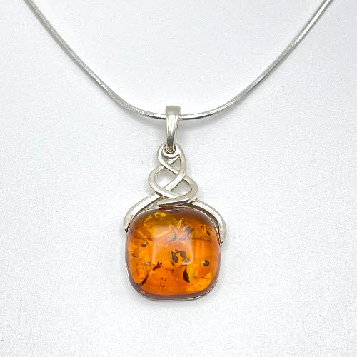 Squared Cut Baltic Amber Pendant with Sterling Silver Strand - 96