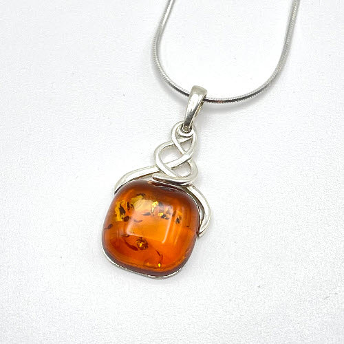 Squared Cut Baltic Amber Pendant with Sterling Silver Strand - 98