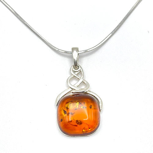 Squared Cut Baltic Amber Pendant with Sterling Silver Strand - 98