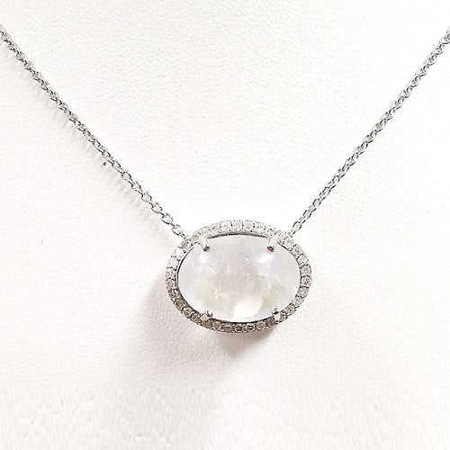 Rainbow Moonstone with 1/4cts (I2) White Diamond Pendant