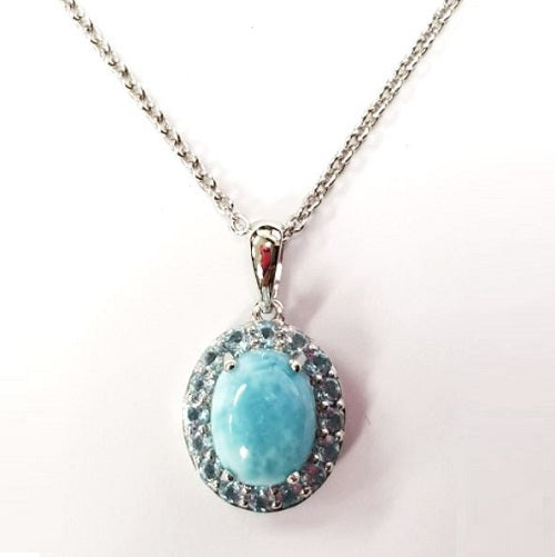 Larimar With Swiss Blue Topaz Pendant