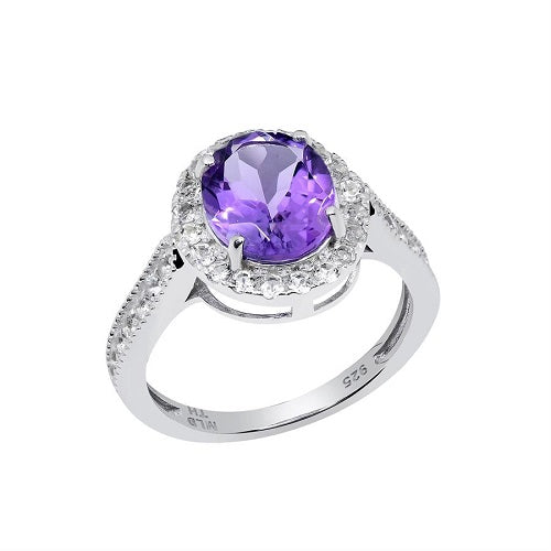 Amethyst With White Topaz Ring in Sterling Silver 925