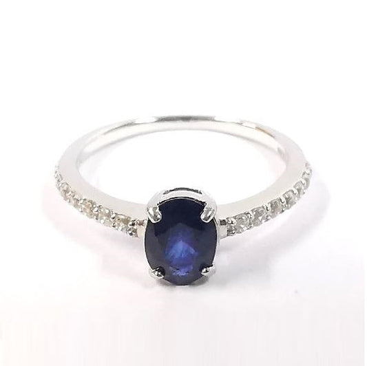 Blue Sapphire Diffused & White Zircon Ring 380-AAZ