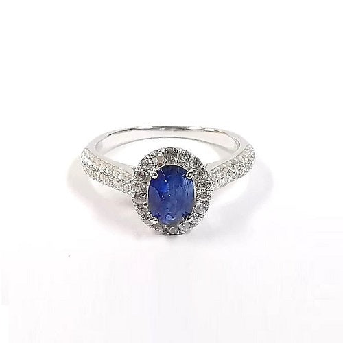 Oval Kynite Blue With White Zircon Ring 7x5mm