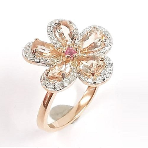 Rose Gold Plate RGP Morganite with Pink Sapphire White Zircon Ring